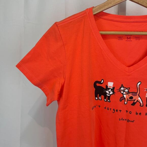 NWT LIFE IS GOOD Short Sleeve Crusher Tee Shirt V Neck Awesome Cats Orange M - Picture 5 of 10